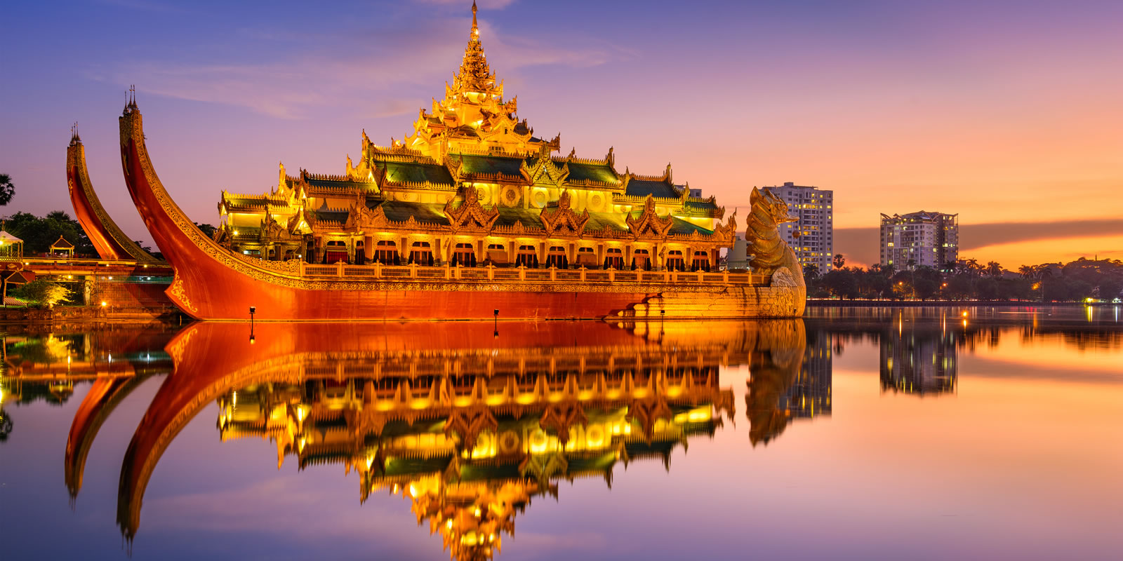 Karaweik Palace at sunset, Yangon - Burmese heritage